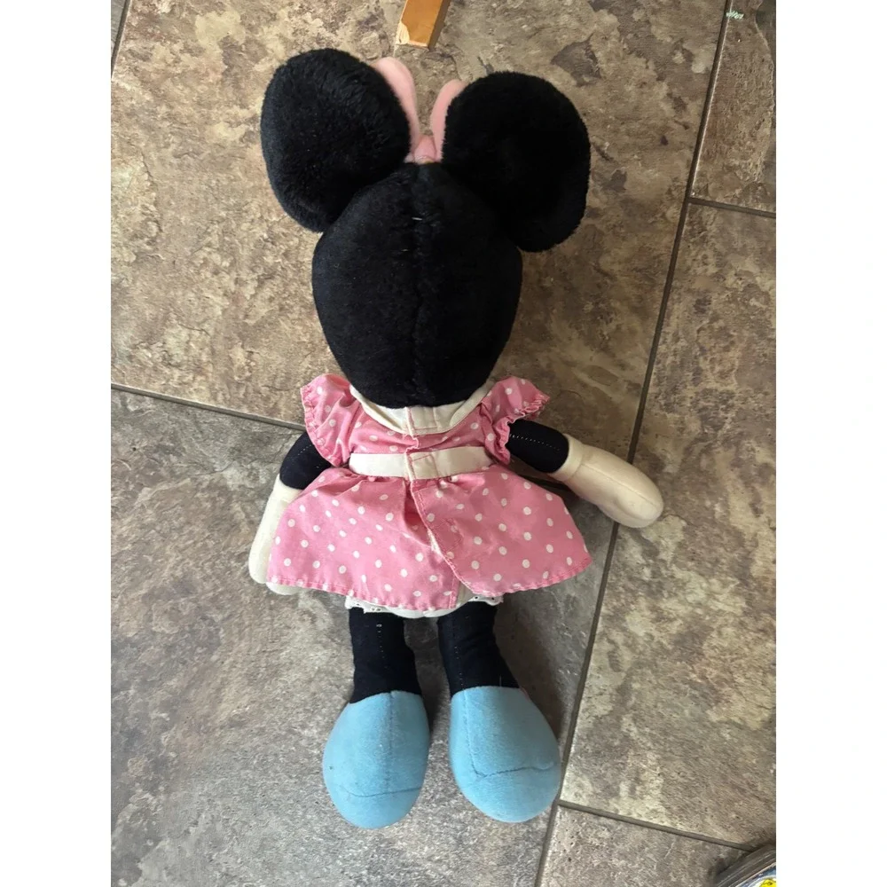 Vintage Disney Minnie Mouse Plush Pink Polka Dot Dress Stuffed Animal 18 Inch
